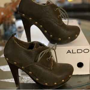 Aldo Grocott Oxford Bootie Clog in Genuine Leather & Fur Lined